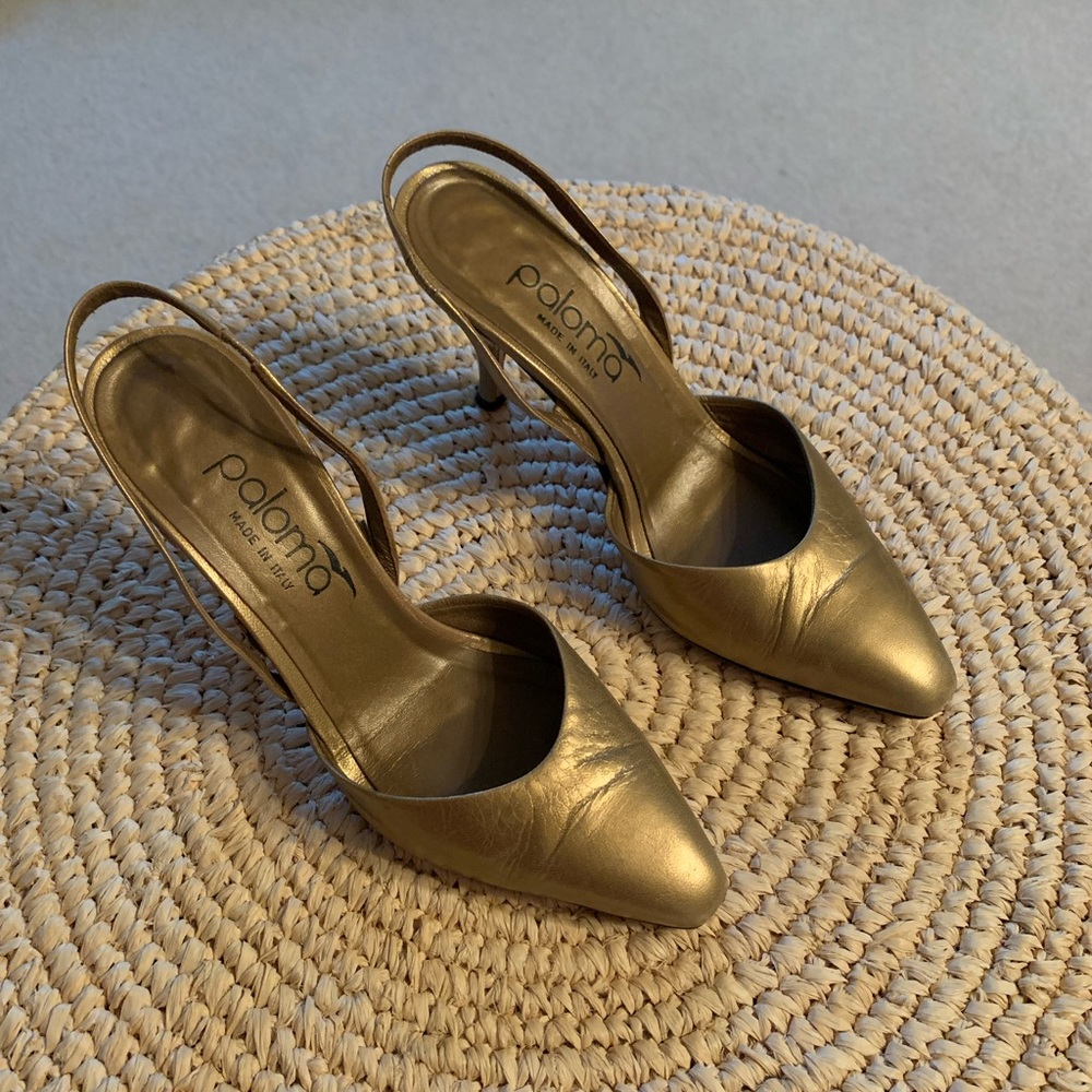 Vintage Paloma Italian gold leather Slingback Stiletto- See pictures 🎊🎊🎊